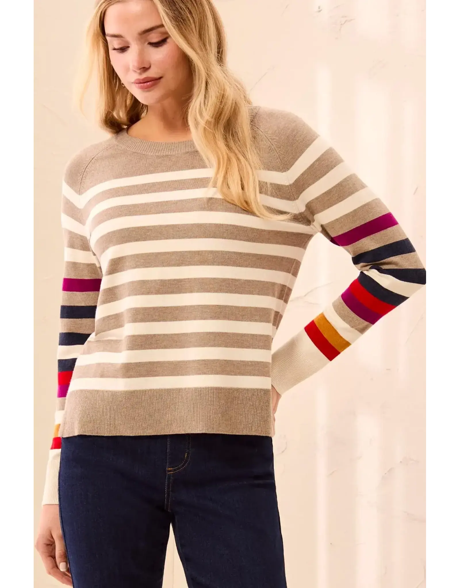 Tribal Tribal L/S Crew Neck Sweater Striped Fossil