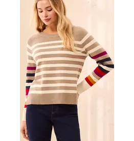 Tribal Tribal L/S Crew Neck Sweater Striped Fossil