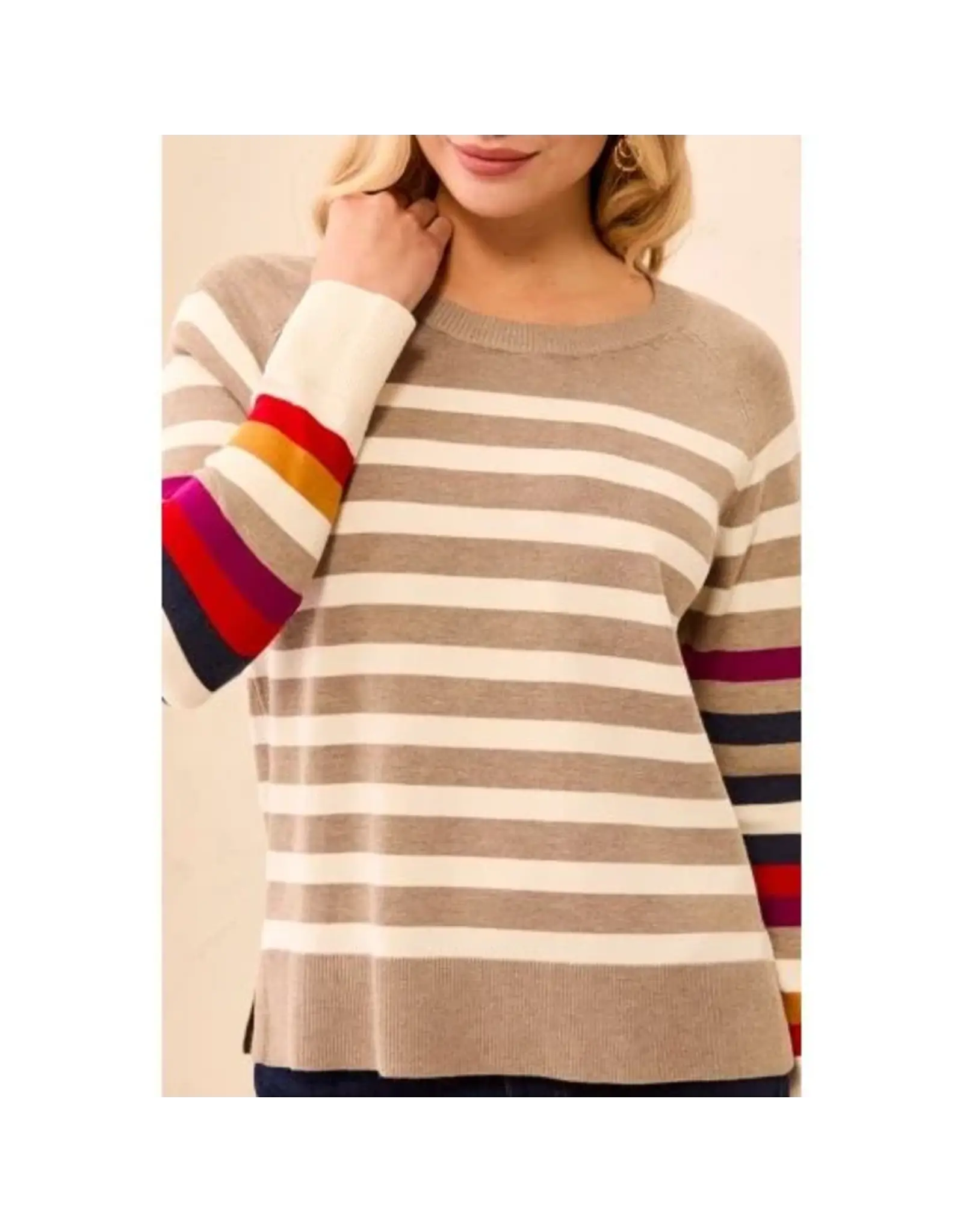 Tribal Tribal L/S Crew Neck Sweater Striped Fossil
