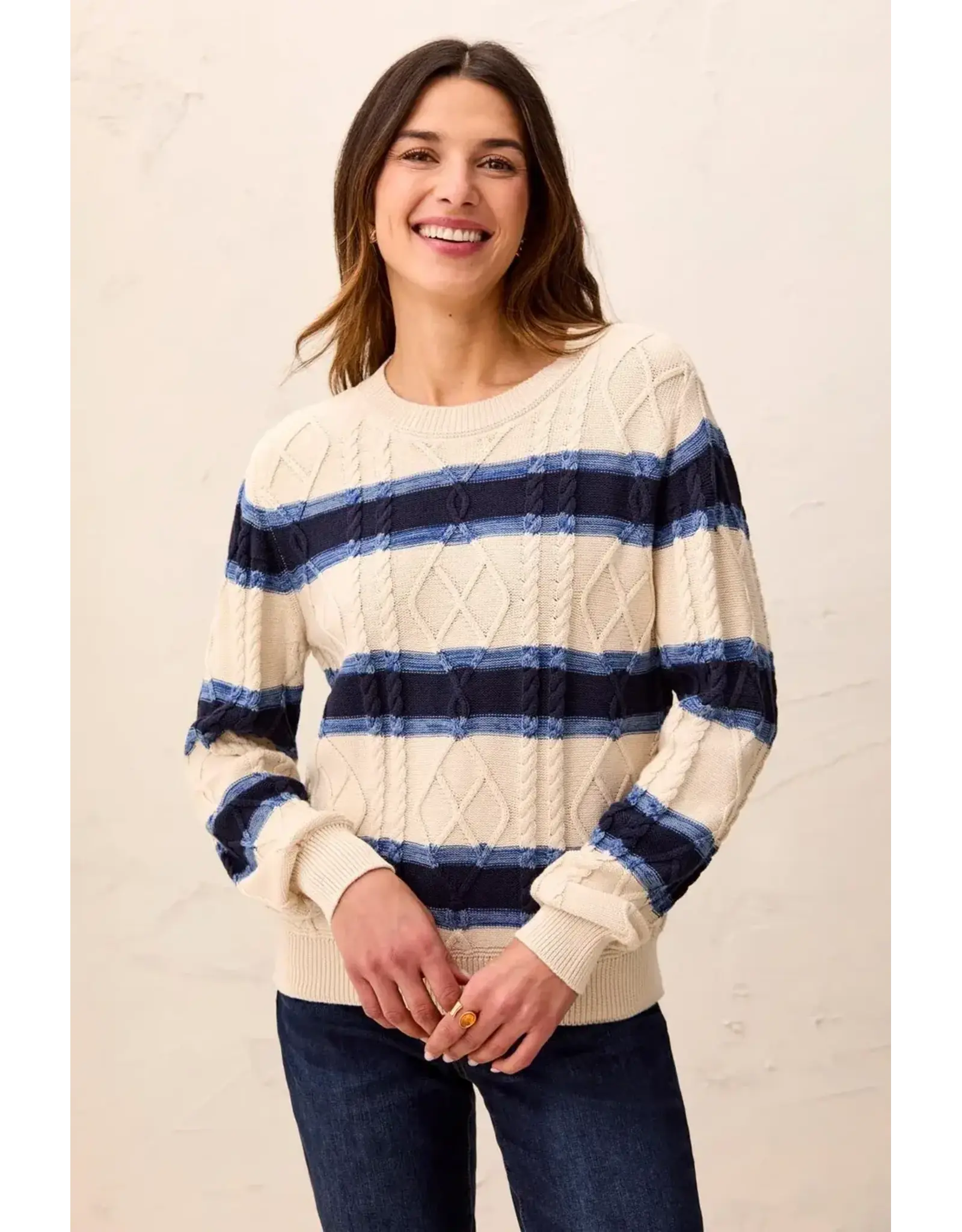 Tribal Tribal Cable Knit Stripe Crew Neck Sweater Stellar
