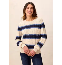 Tribal Tribal Cable Knit Stripe Crew Neck Sweater Stellar