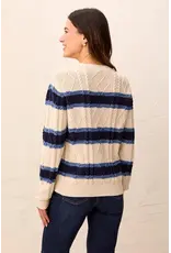 Tribal Tribal Cable Knit Stripe Crew Neck Sweater Stellar