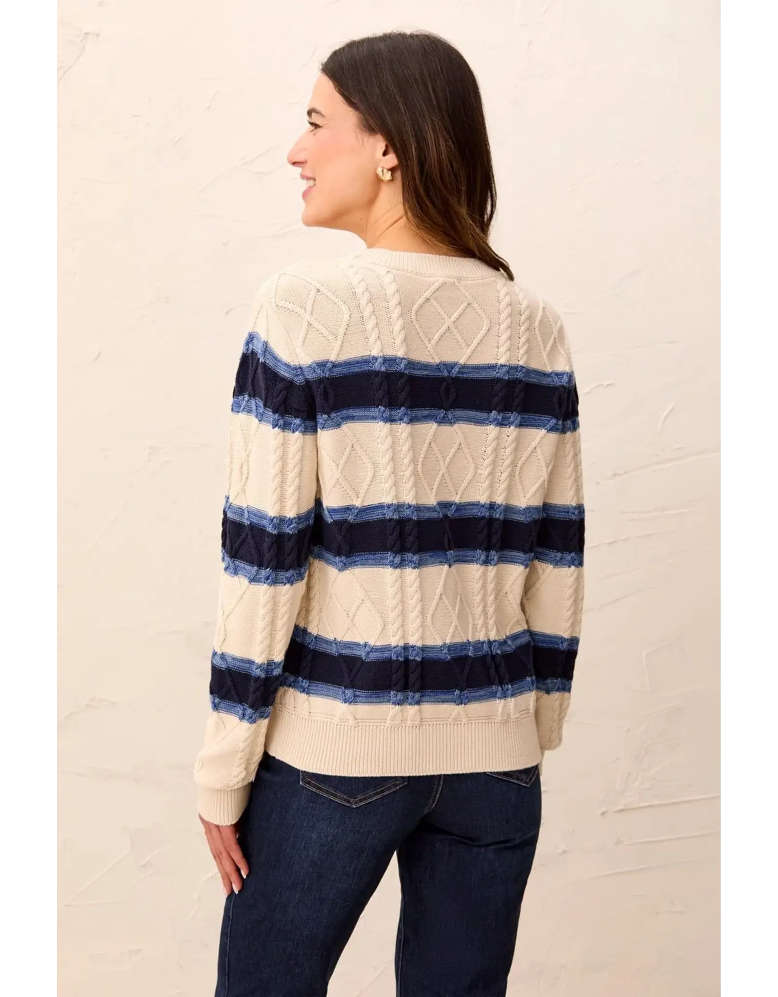 Tribal Tribal Cable Knit Stripe Crew Neck Sweater Stellar
