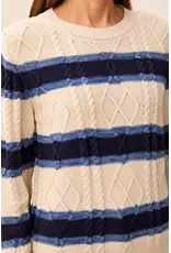 Tribal Tribal Cable Knit Stripe Crew Neck Sweater Stellar