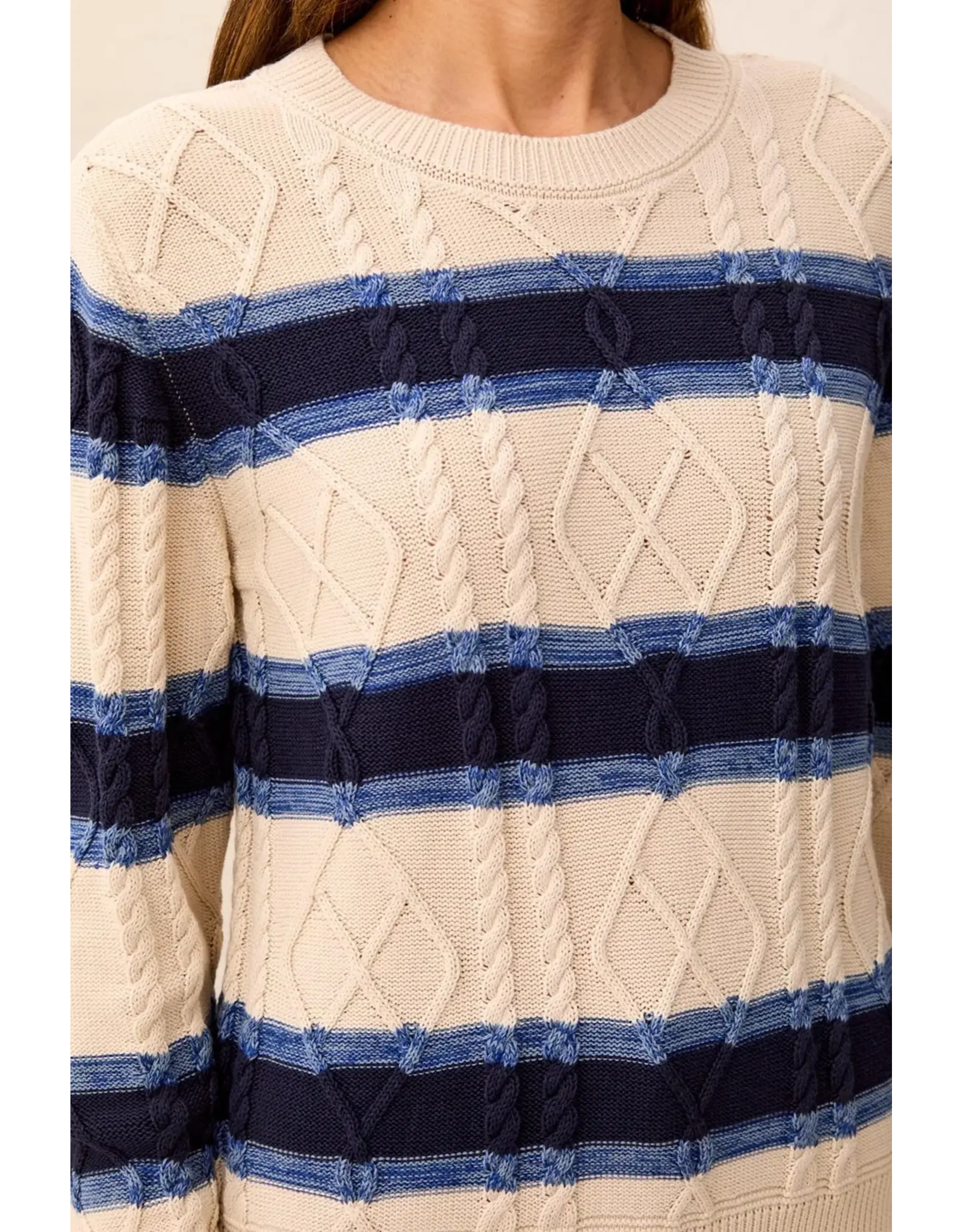 Tribal Tribal Cable Knit Stripe Crew Neck Sweater Stellar