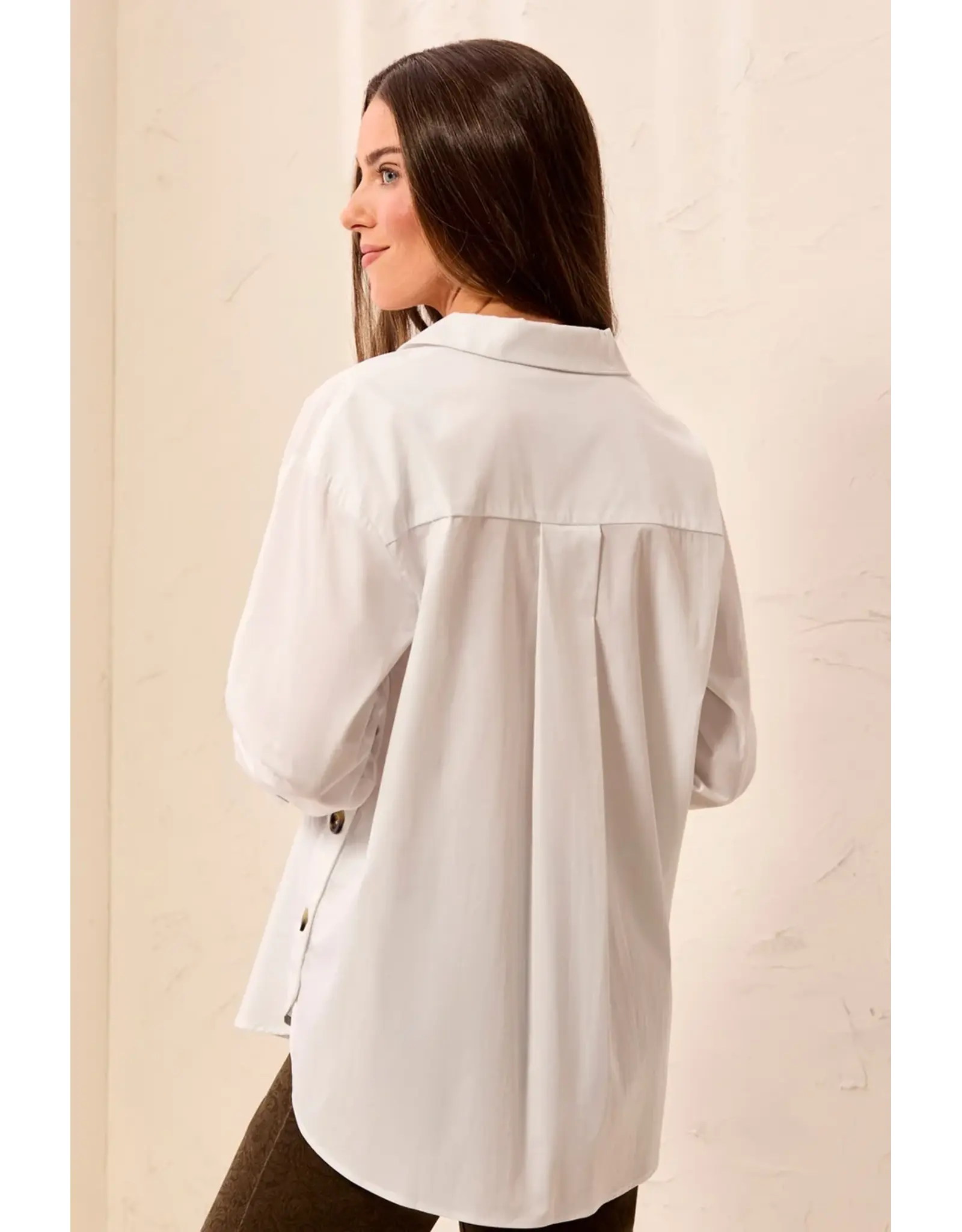Tribal Tribal Poplin LS Button Front Side Placket Blouse White