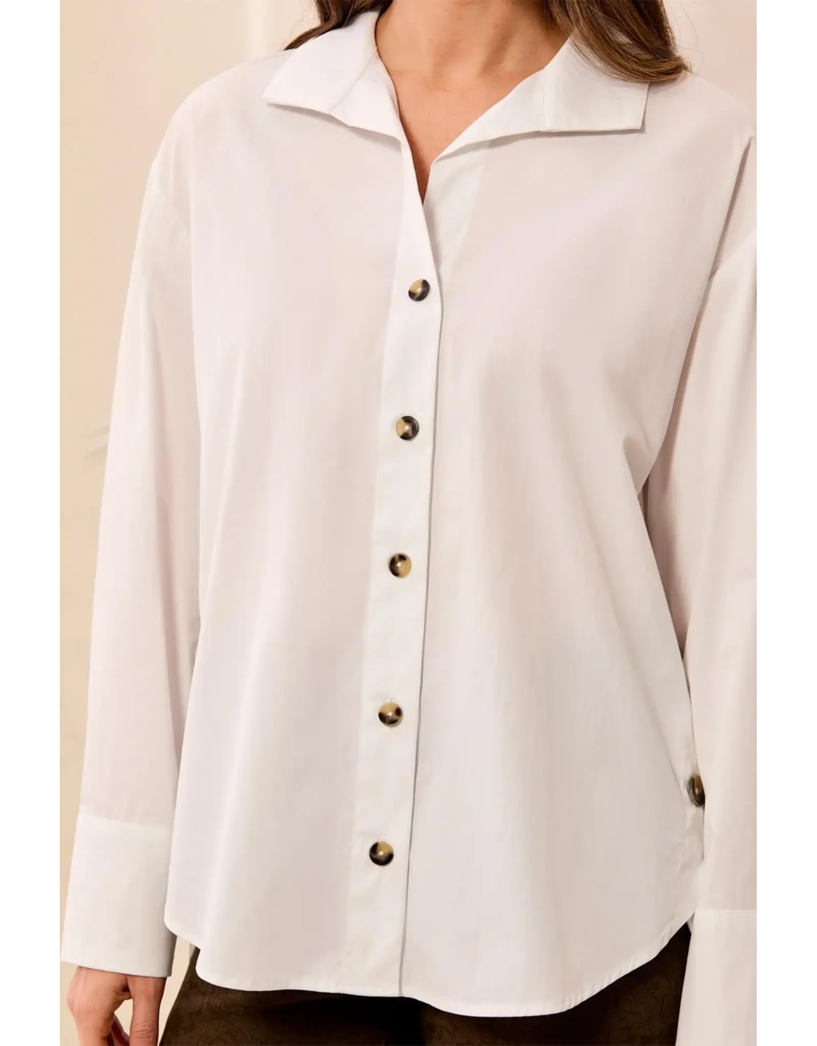 Tribal Tribal Poplin LS Button Front Side Placket Blouse White