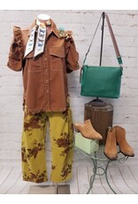 Maxine Mustard Floral Corduroy Barrel Pants