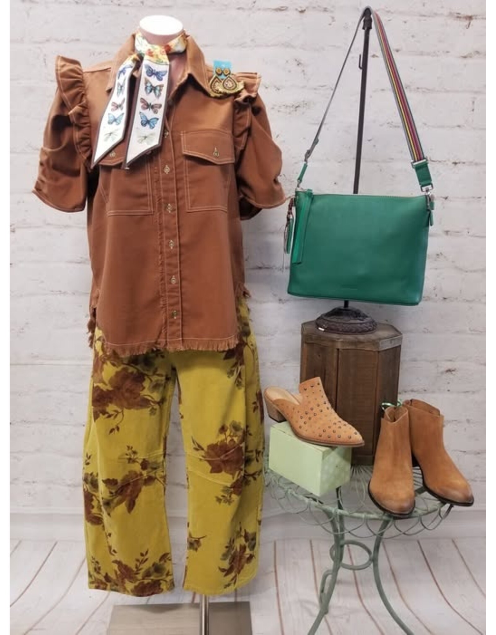 Maxine Mustard Floral Corduroy Barrel Pants