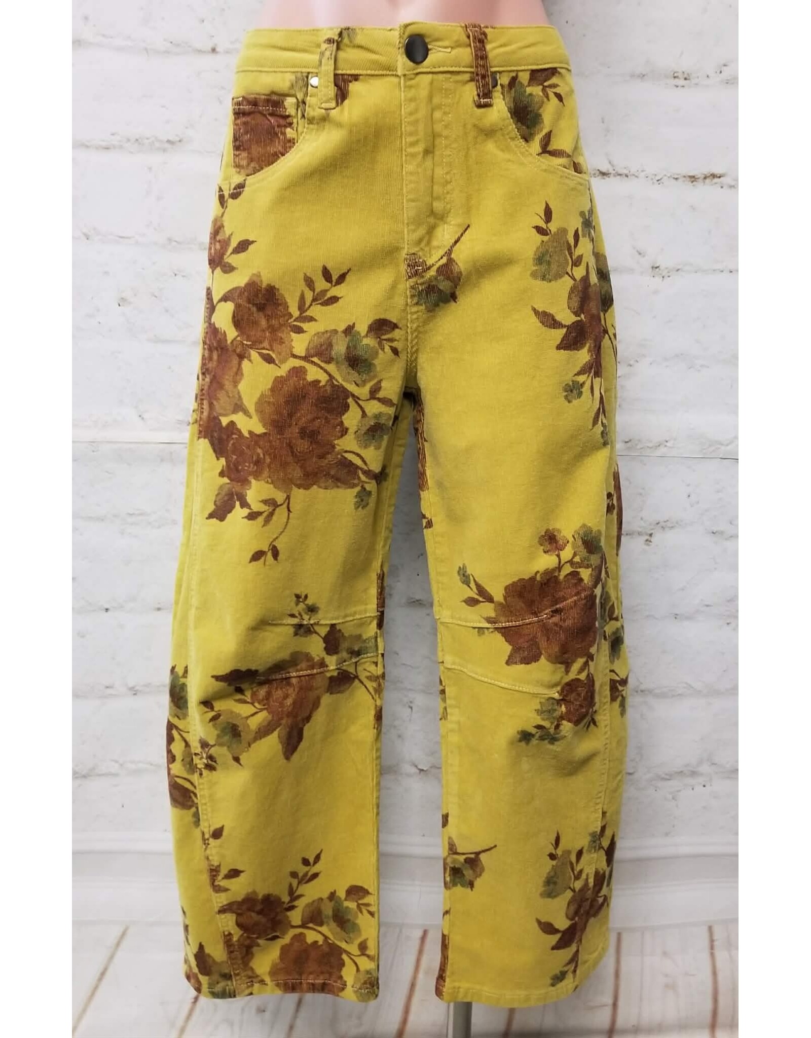 Maxine Mustard Floral Corduroy Barrel Pants