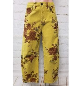 Maxine Mustard Floral Corduroy Barrel Pants
