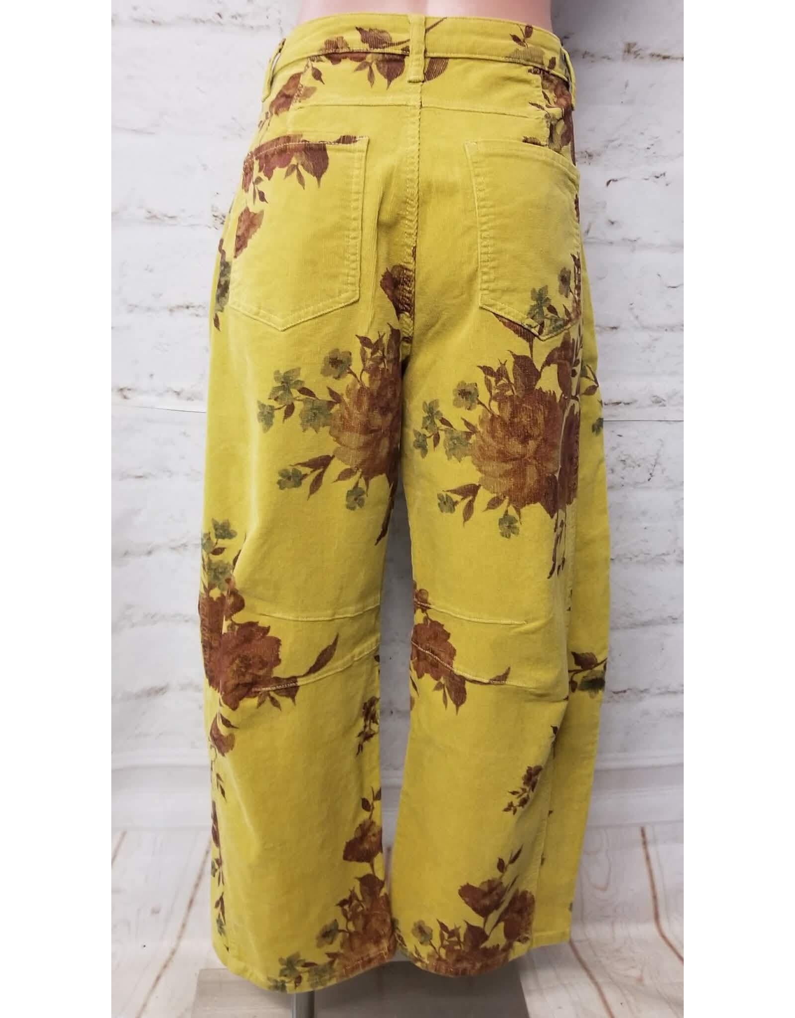 Maxine Mustard Floral Corduroy Barrel Pants