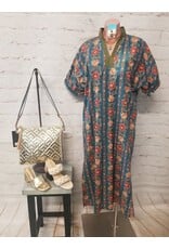 Sidra Floral Striped Teal Midi Dress