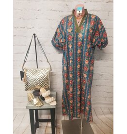Sidra Floral Striped Teal Midi Dress
