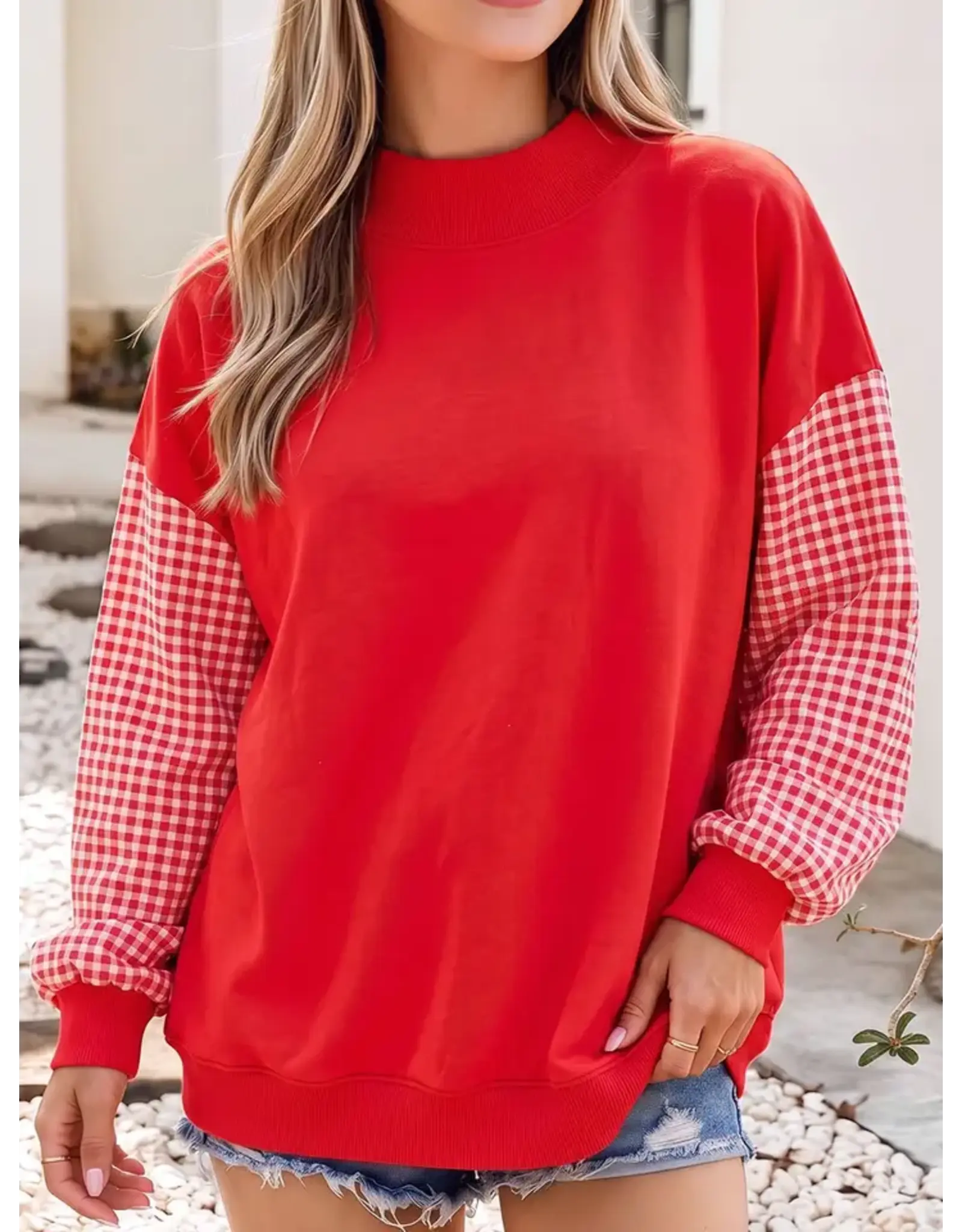 Anna Gingham Sleeve Sweatshirt