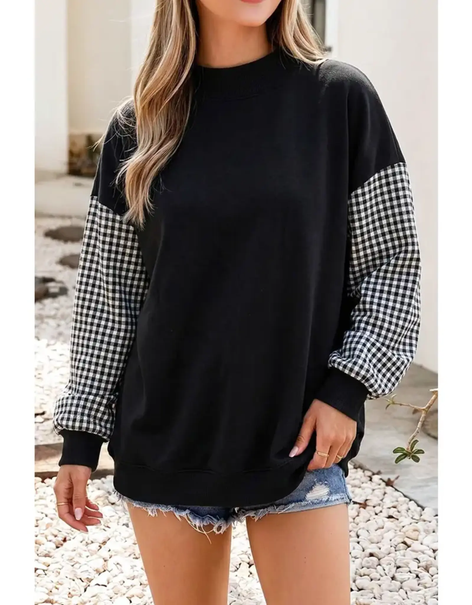 Anna Gingham Sleeve Sweatshirt