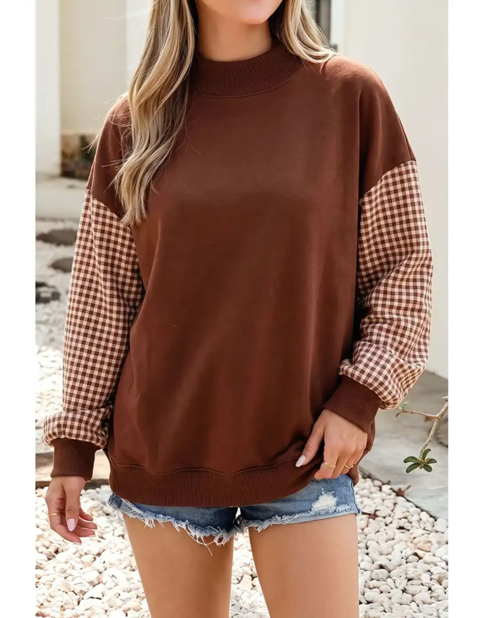 Anna Gingham Sleeve Sweatshirt