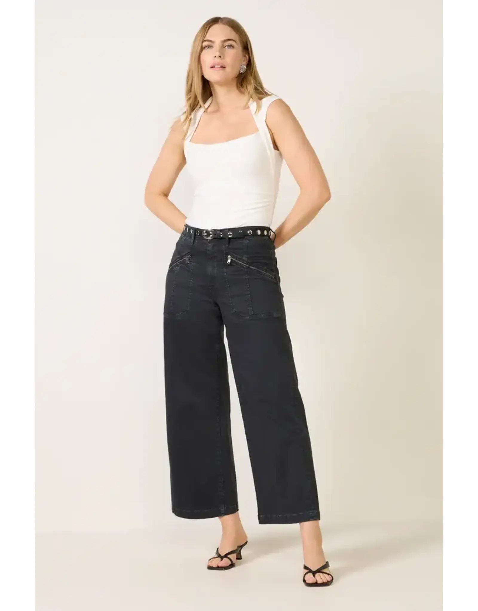 Kut from the Kloth / STS Blue KUT Meg High Rise Wide Leg Pant w/Zipper Front Pockets Matte Black