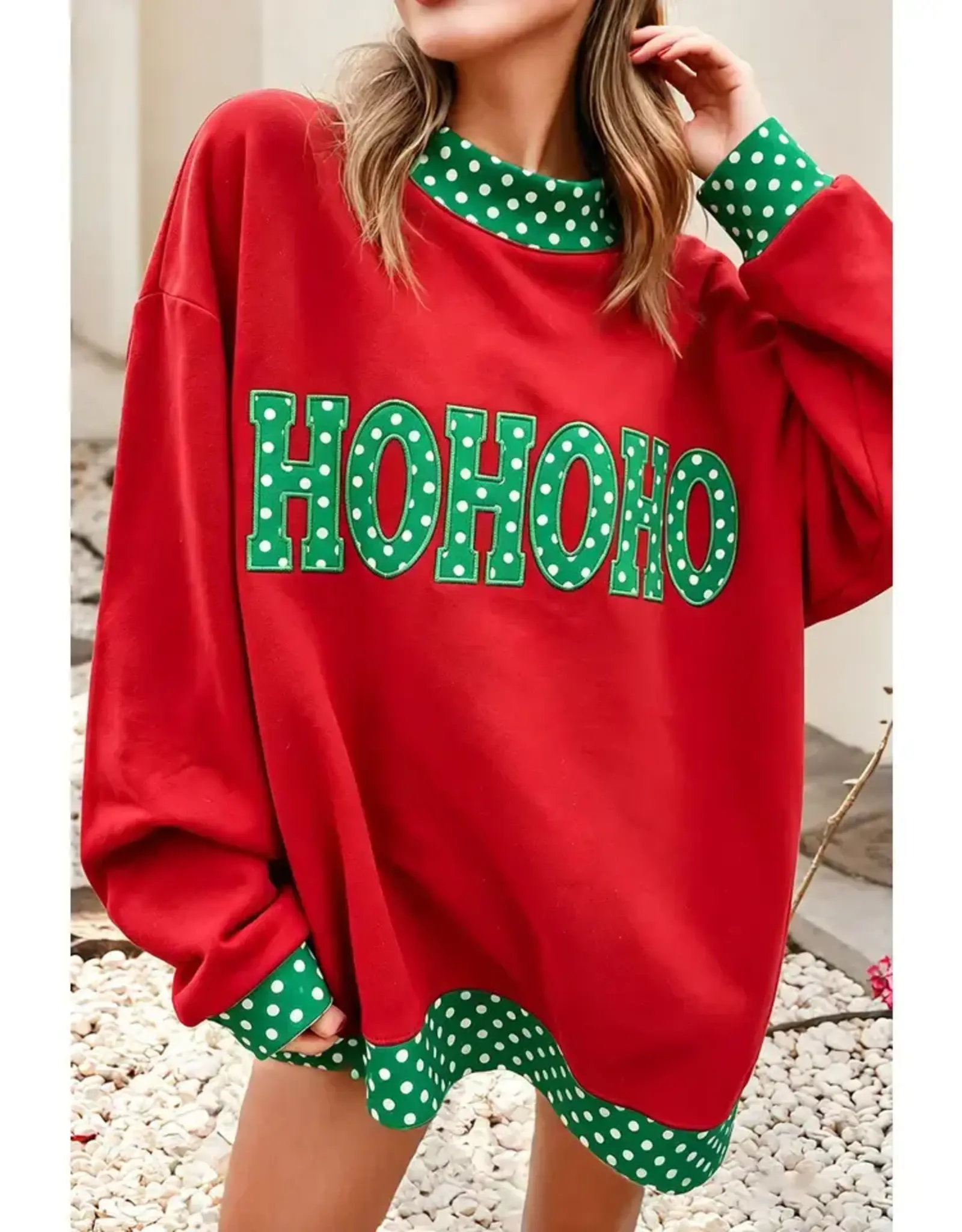 Ho Ho Ho Polka Dot Contrast Mock Neck Sweatshirt