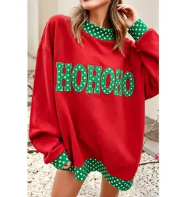 Ho Ho Ho Polka Dot Contrast Mock Neck Sweatshirt