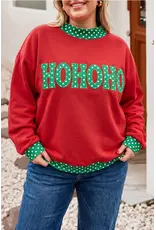 Ho Ho Ho Polka Dot Contrast Mock Neck Sweatshirt