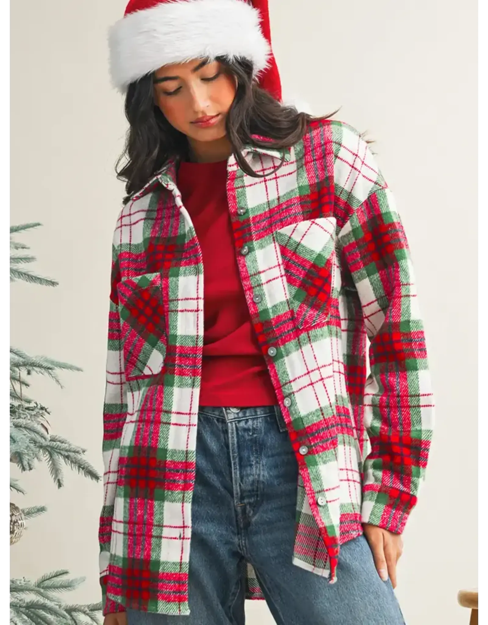 Merry Christmas Plaid Flannel Shacket
