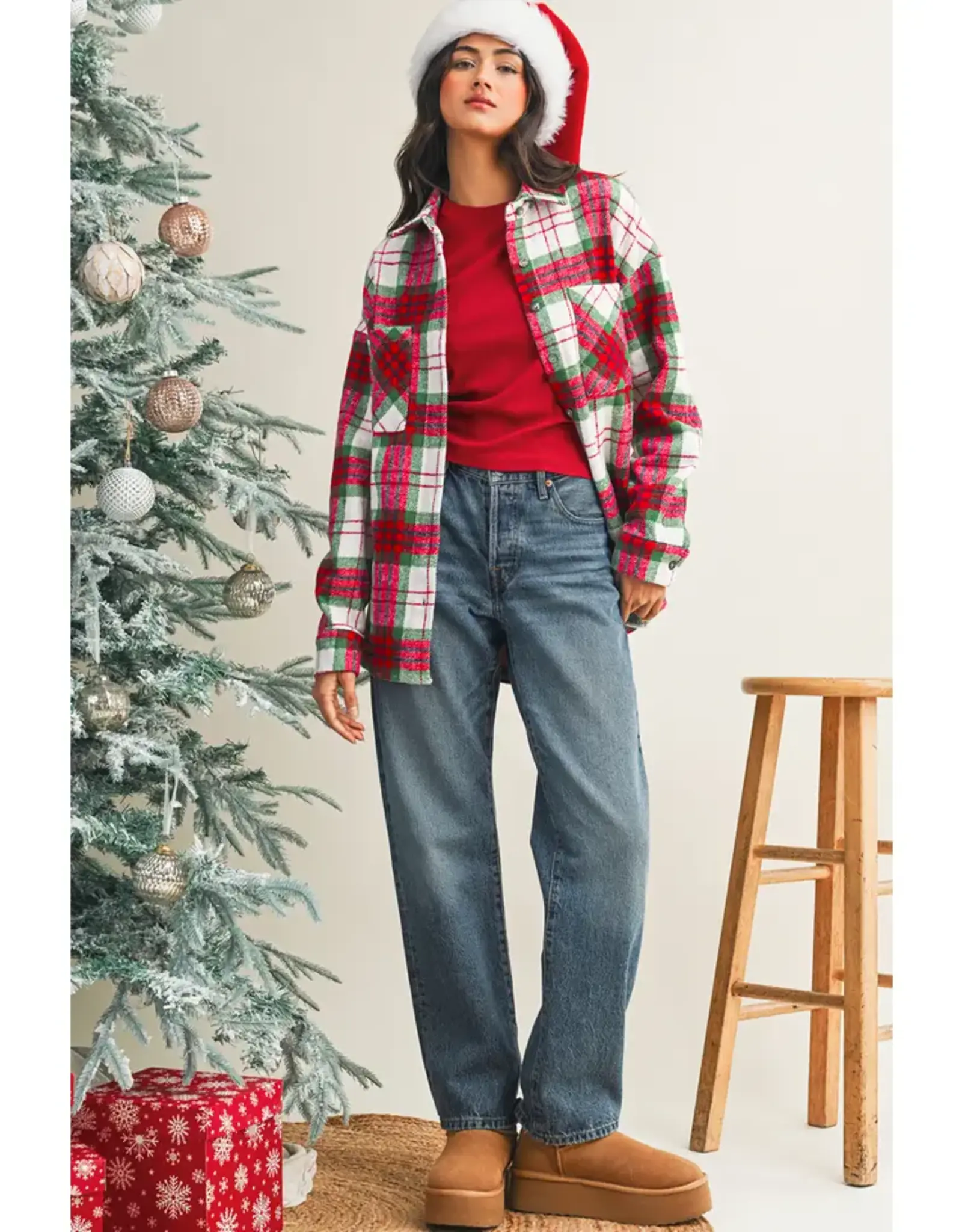 Merry Christmas Plaid Flannel Shacket