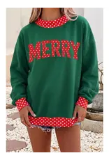 Polka Dot Contrast Merry Mock Neck Sweatshirt Dark Green