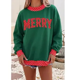 Polka Dot Contrast Merry Mock Neck Sweatshirt Dark Green