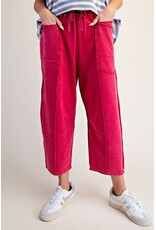 Allie Mineral Washed Terry Knit Barrel Pants Red