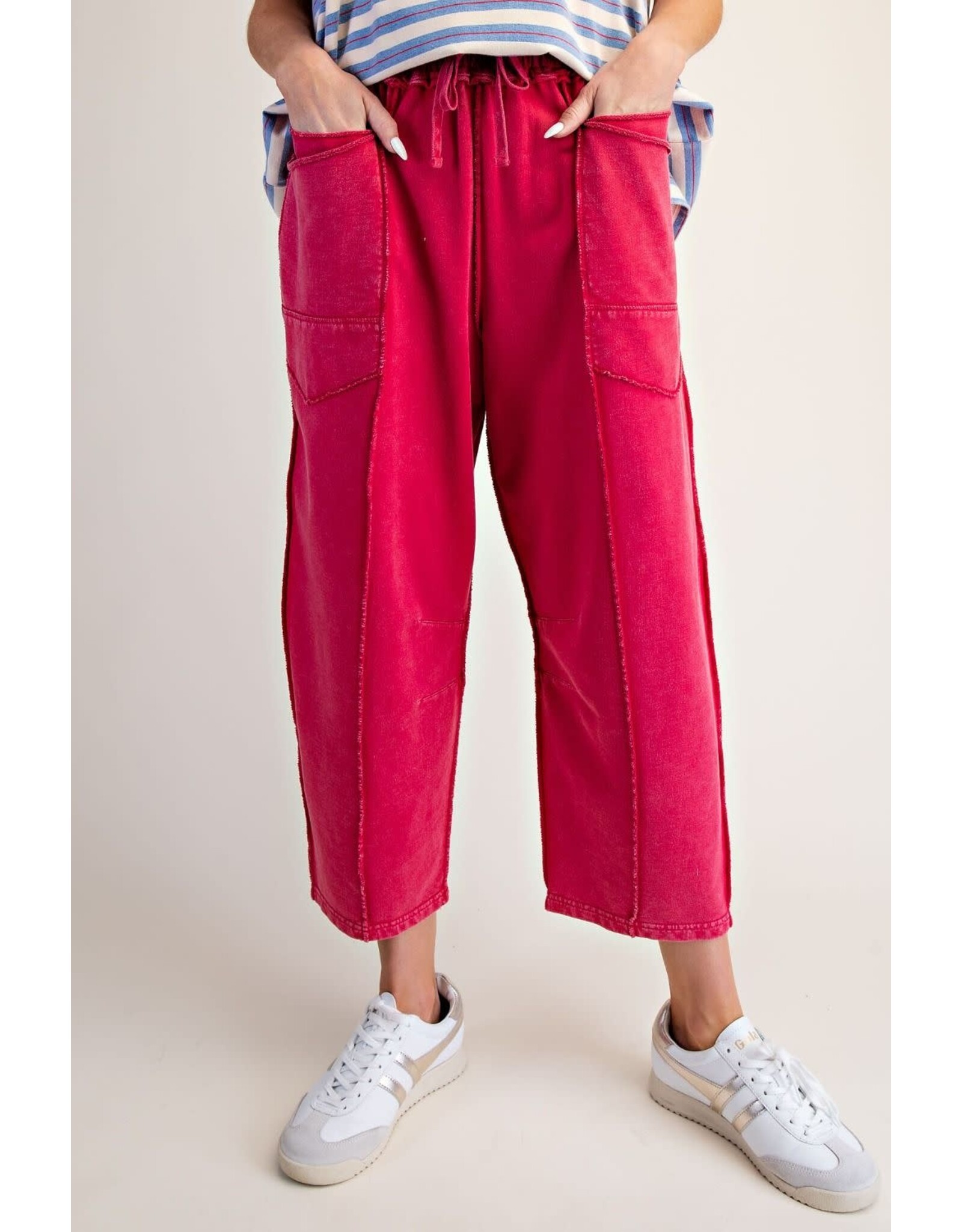 Allie Mineral Washed Terry Knit Barrel Pants Red