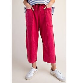 Allie Mineral Washed Terry Knit Barrel Pants Red