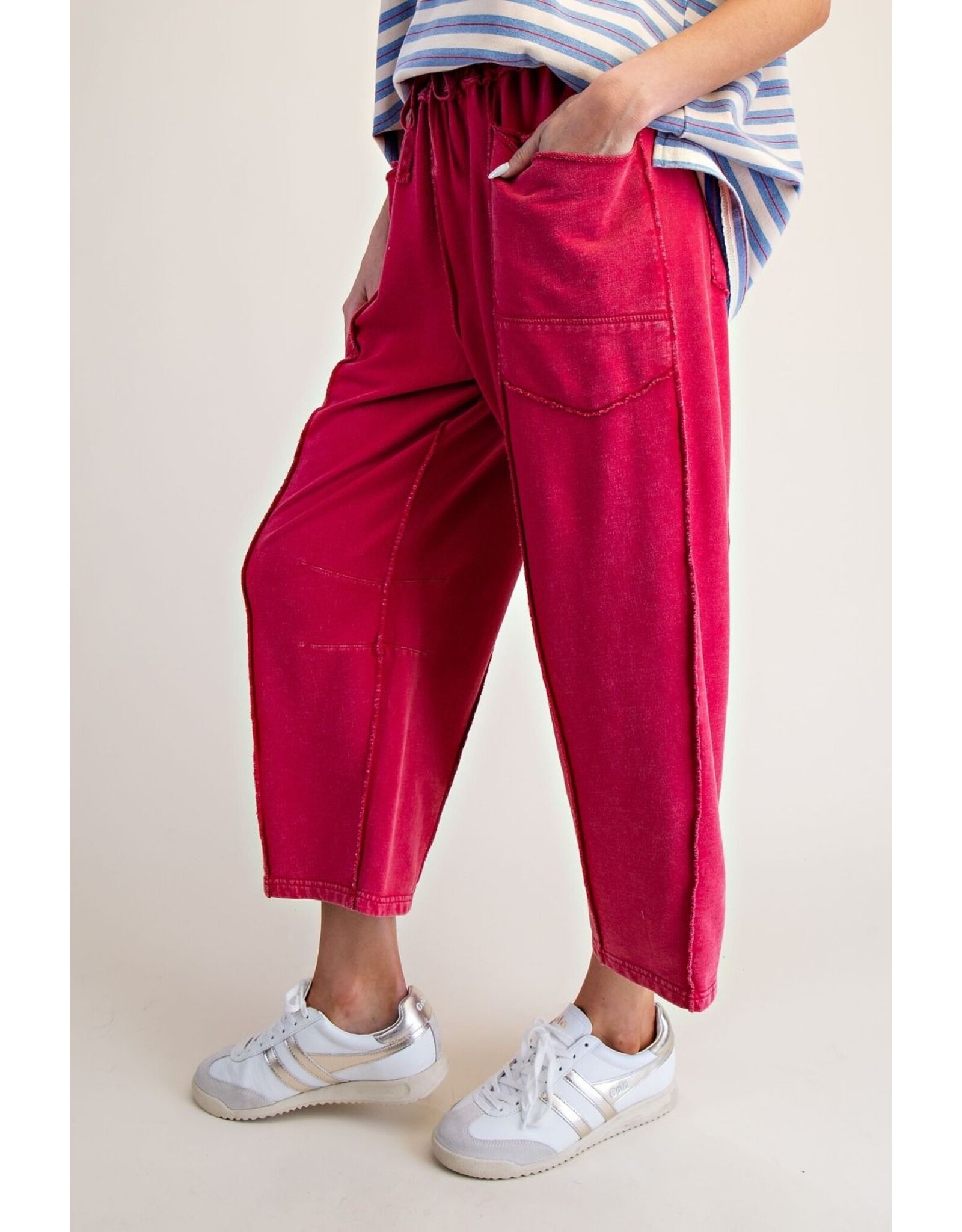 Allie Mineral Washed Terry Knit Barrel Pants Red