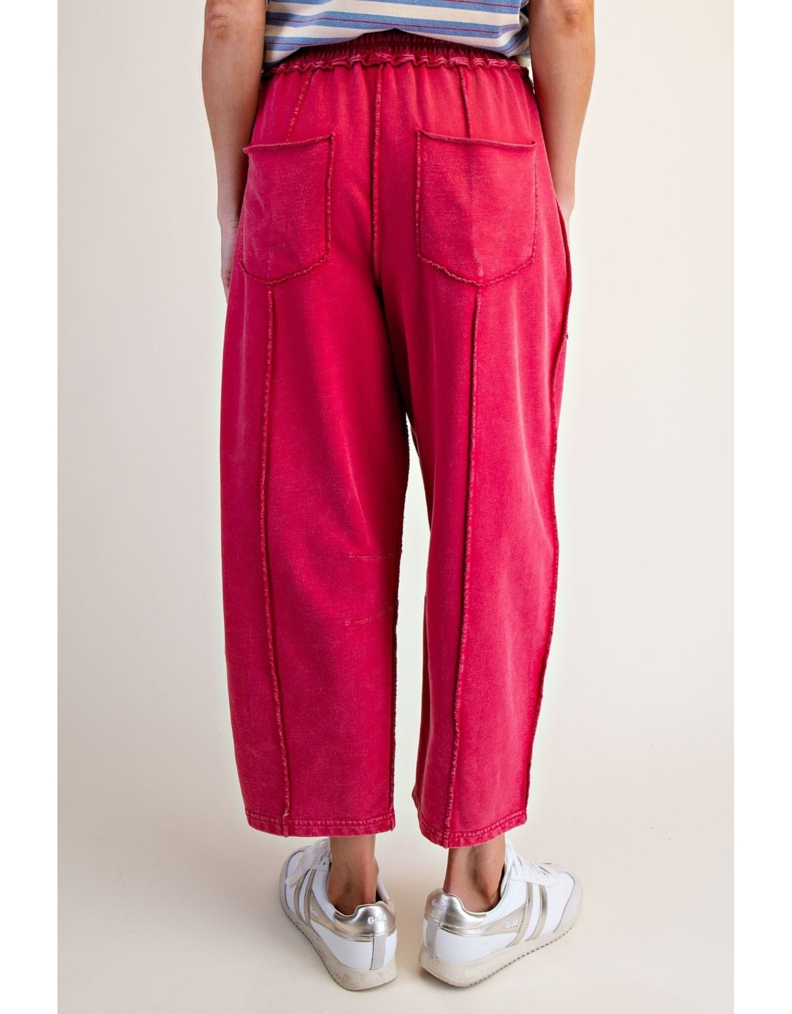 Allie Mineral Washed Terry Knit Barrel Pants Red