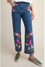 Esther Embroidery Washed Stretch Denim Pants