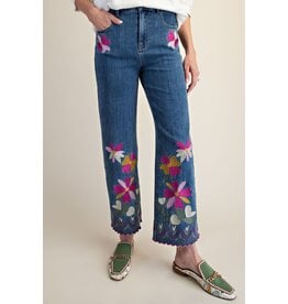 Esther Embroidery Washed Stretch Denim Pants