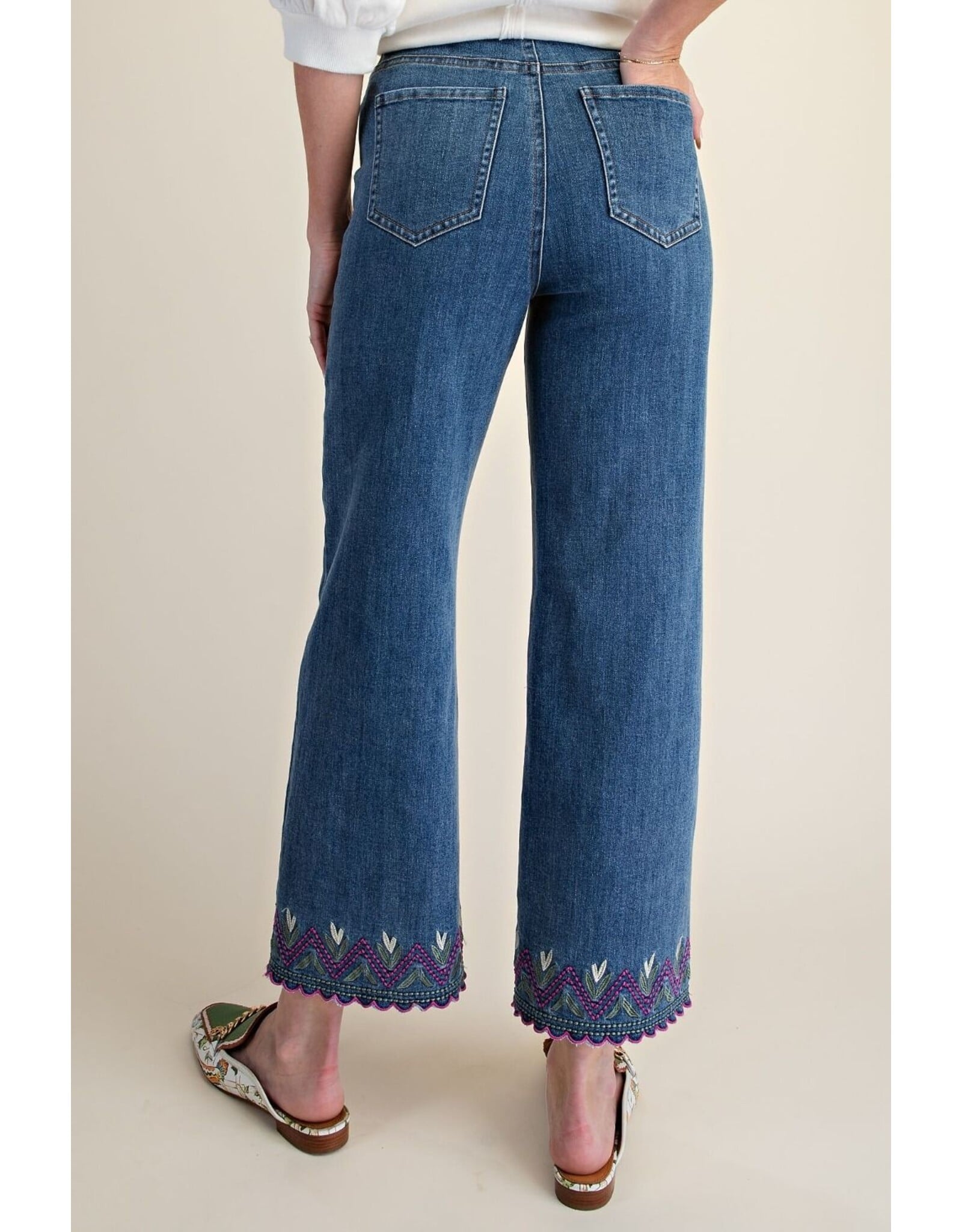 Esther Embroidery Washed Stretch Denim Pants