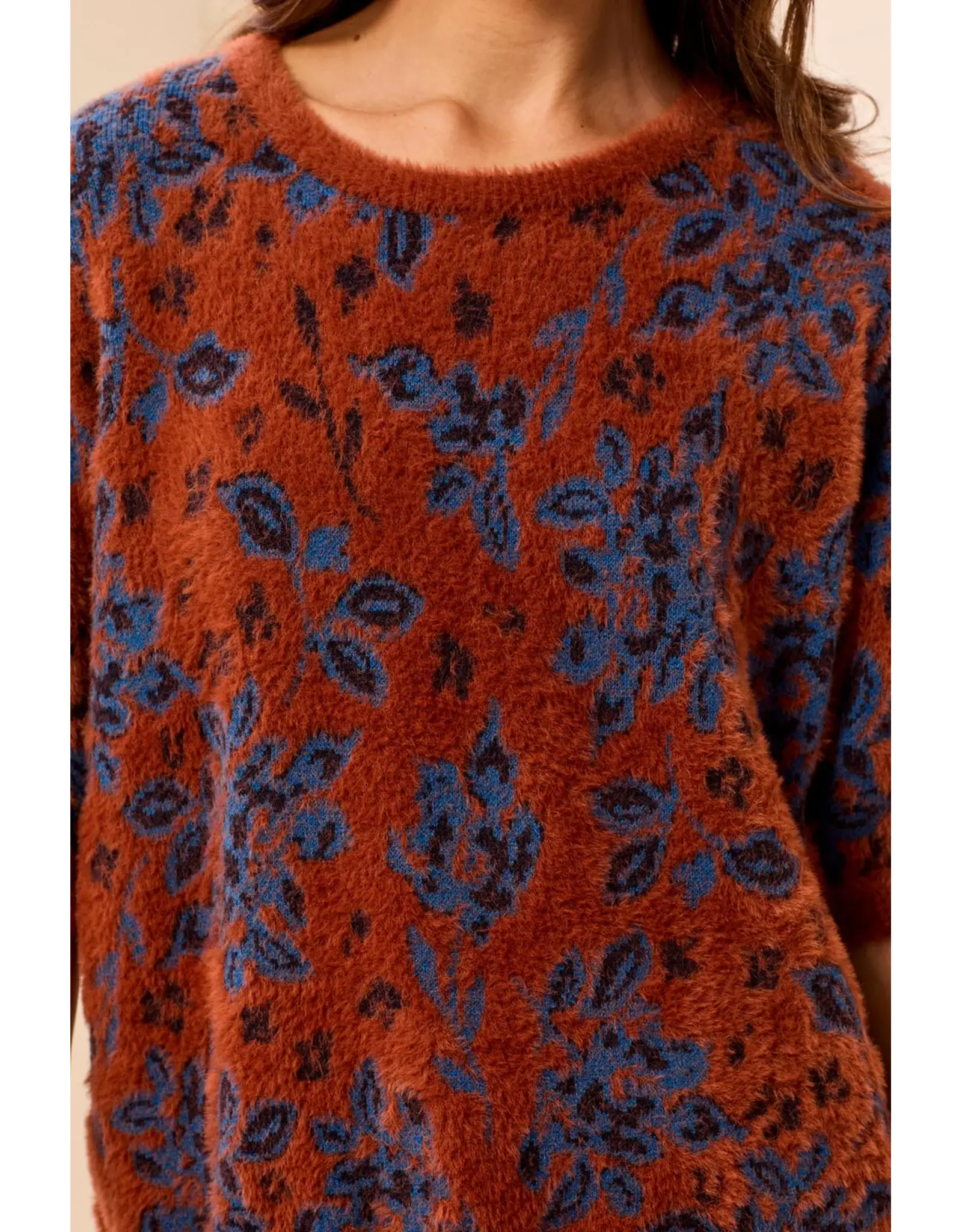 Tribal Tribal Elbow Sleeve Crew Neck Sweater Maple