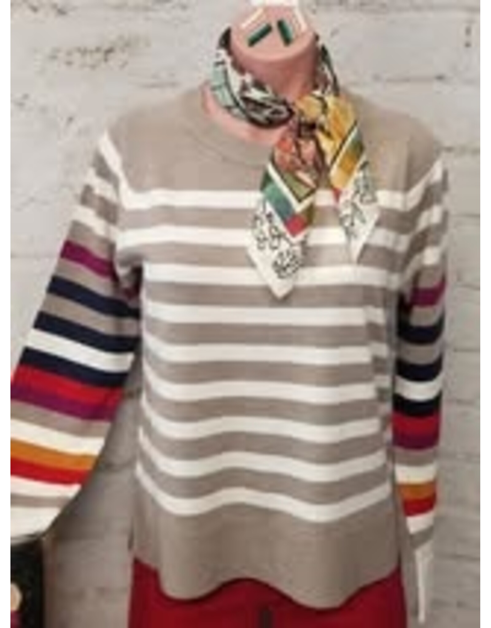 Tribal Tribal L/S Crew Neck Sweater Striped Fossil