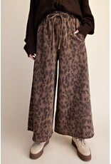 Adair Animal Print Washed Terry Knit Pants Mocha