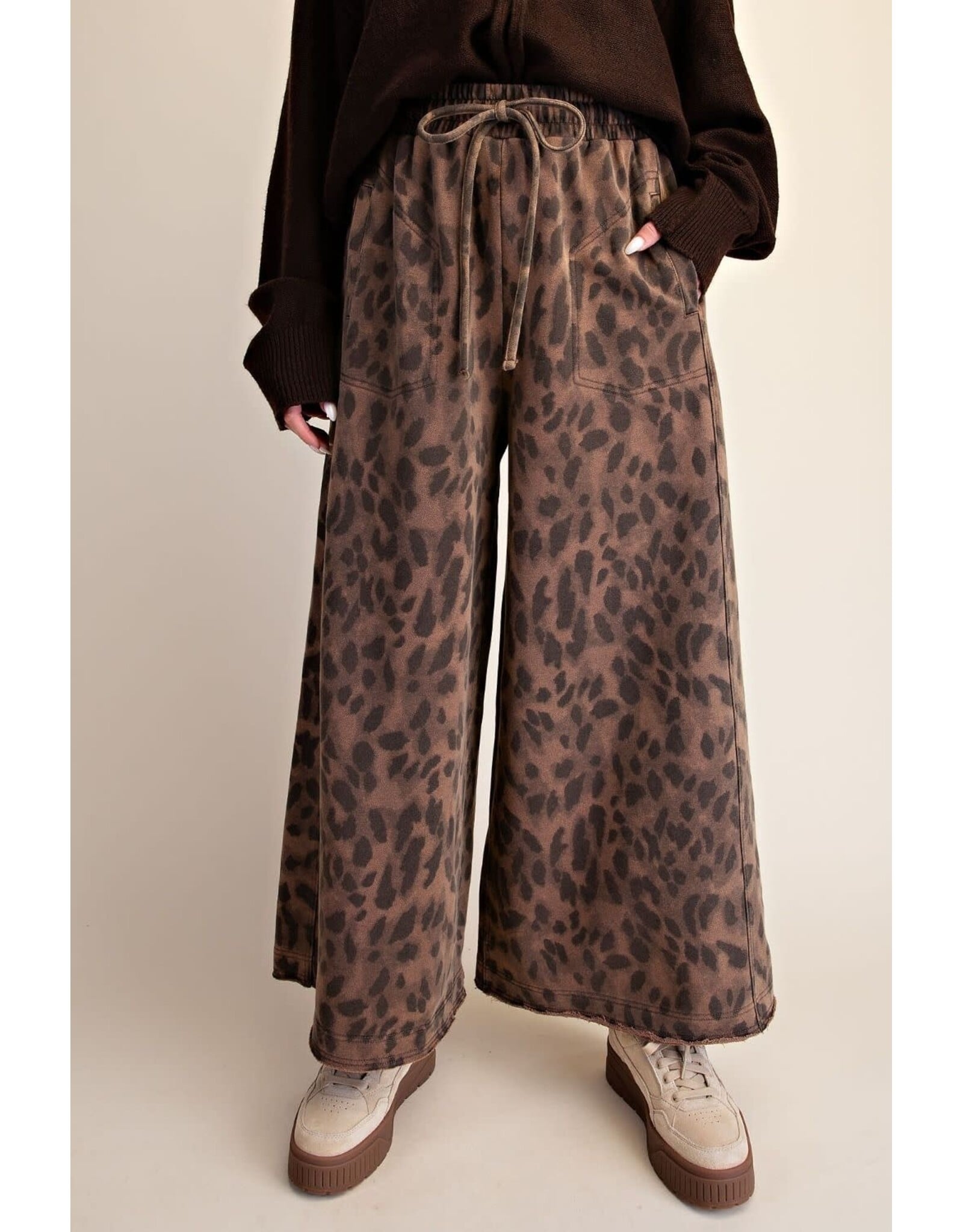 Adair Animal Print Washed Terry Knit Pants Mocha