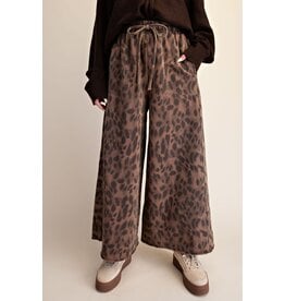 Adair Animal Print Washed Terry Knit Pants Mocha