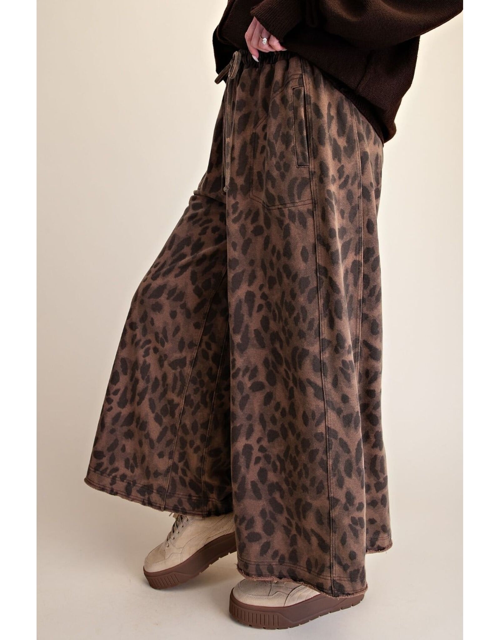 Adair Animal Print Washed Terry Knit Pants Mocha