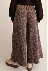 Adair Animal Print Washed Terry Knit Pants Mocha