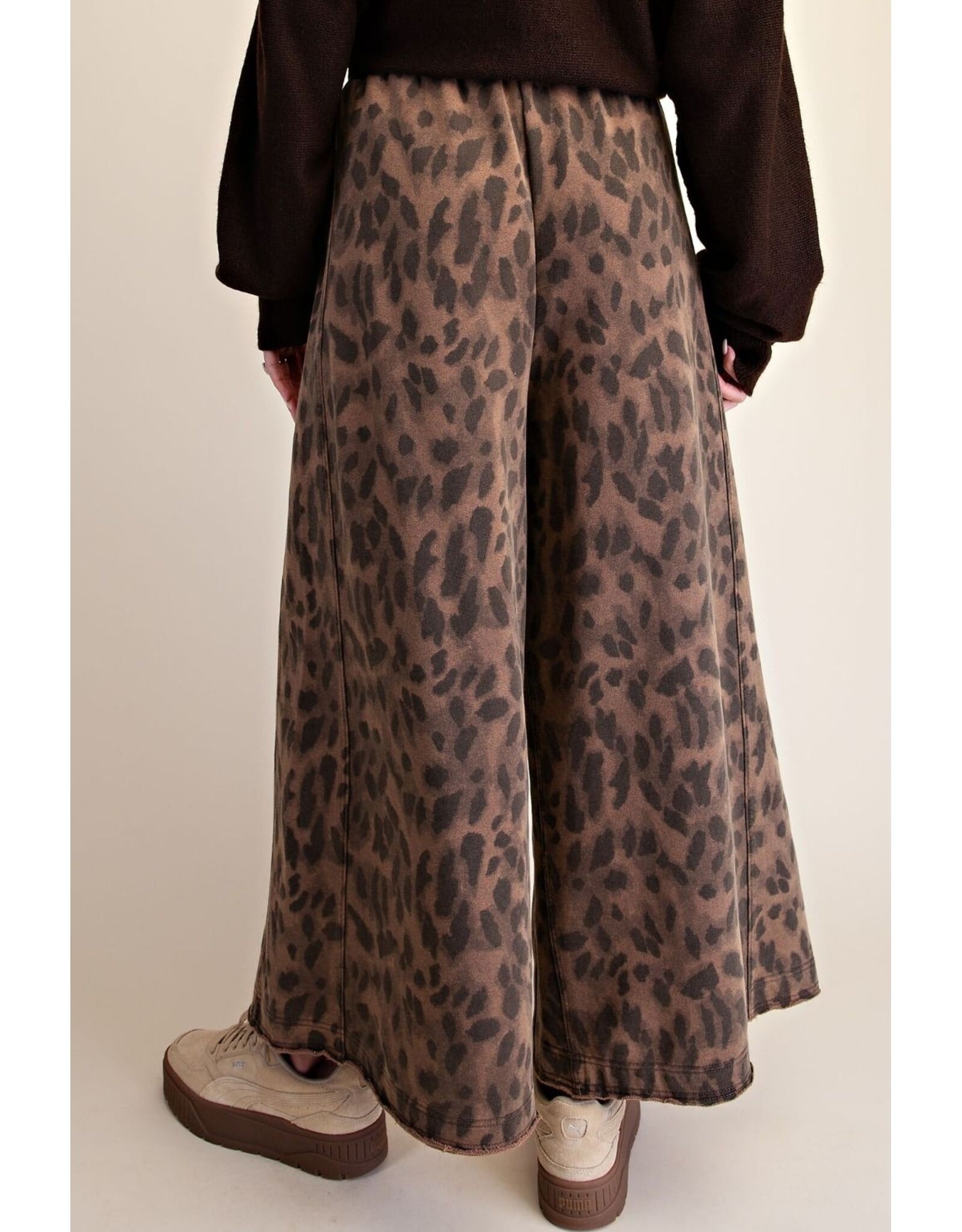 Adair Animal Print Washed Terry Knit Pants Mocha