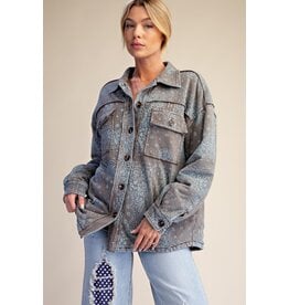 Ashton Bandana Print Washed Shacket Mocha Blue
