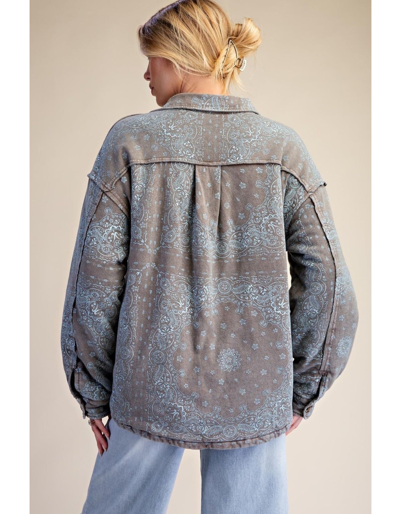 Ashton Bandana Print Washed Shacket Mocha Blue