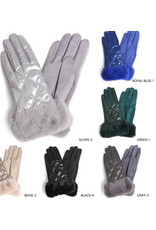 Shiny Quilted Faux Fur Cuffs Gloves