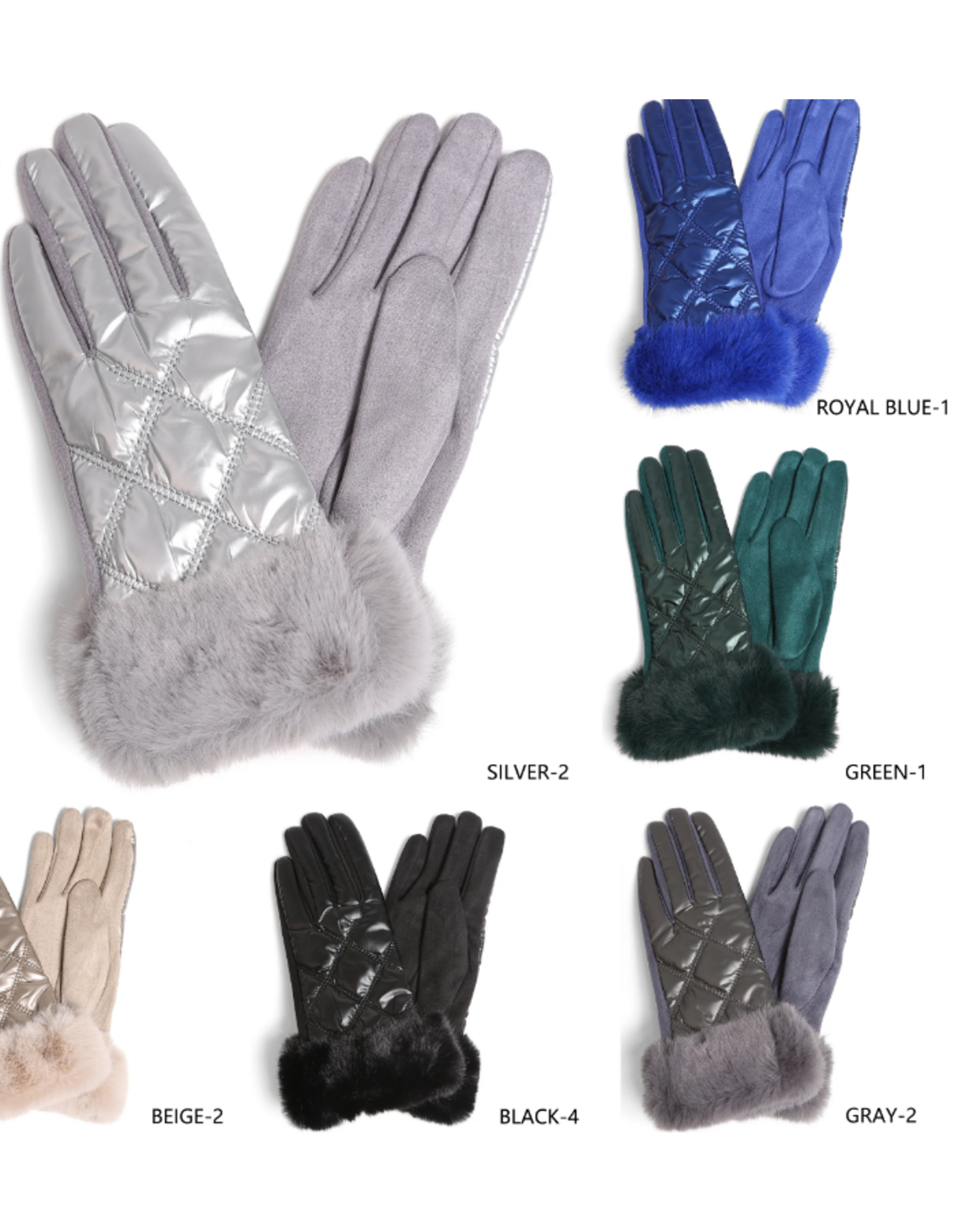 Shiny Quilted Faux Fur Cuffs Gloves