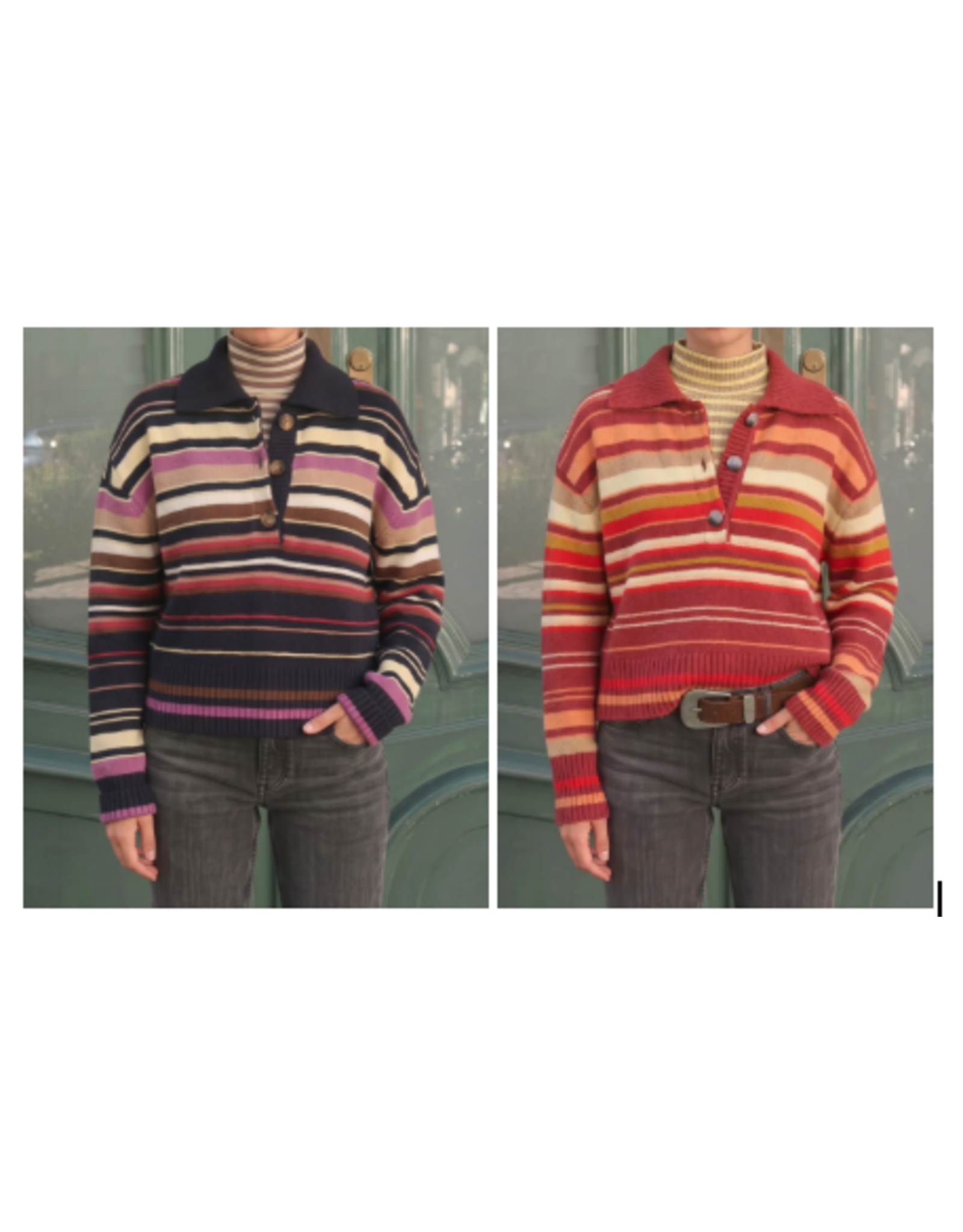 Belinda Button Collar Stripe Sweater